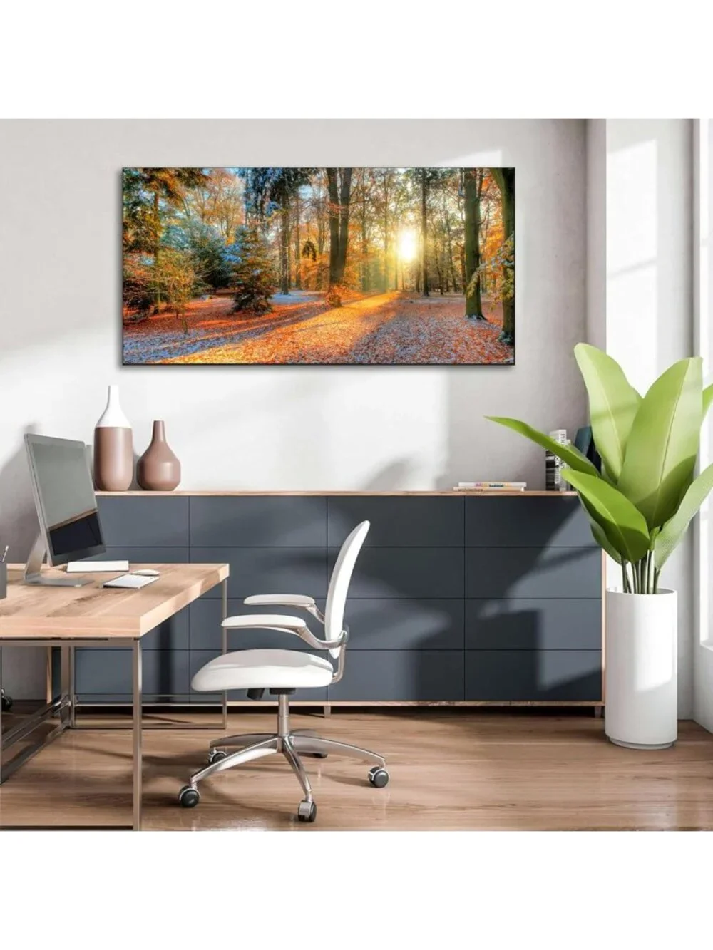 Autumn Forest Canvas Wall Art - Sunset Tree Landscape Print for Home Decor